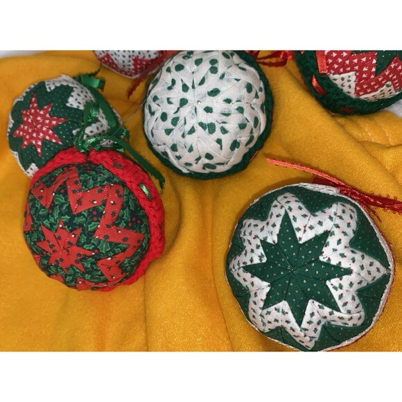 Patchwork Quilted Fabric Christmas ornament Handmade Lot of 6 - Picture 4 of 8